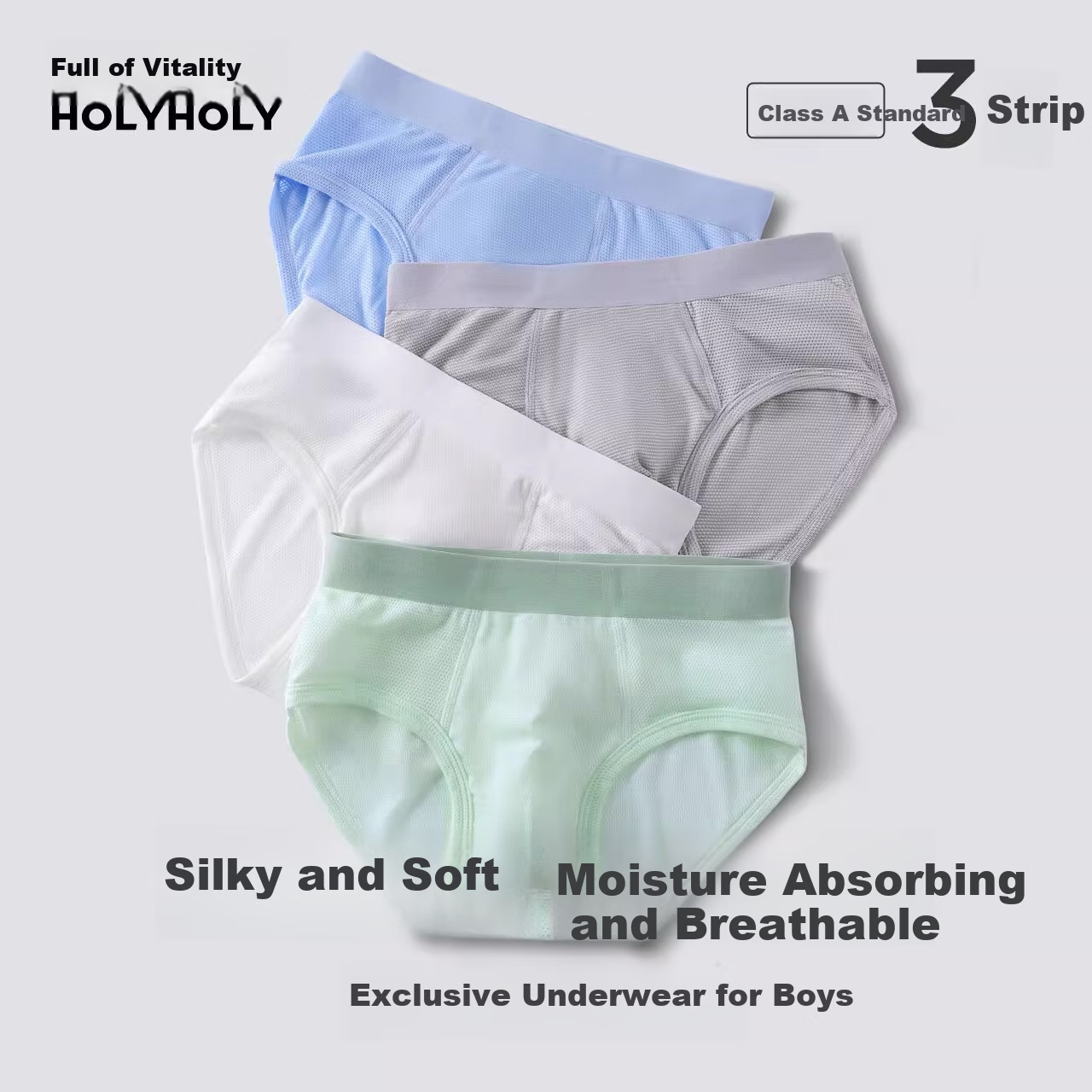 Hzasz Boys' Underwear, 3-Pack, Youth Modal Shorts, Children's Boxer Briefs, HN124201, White-Green Size 160