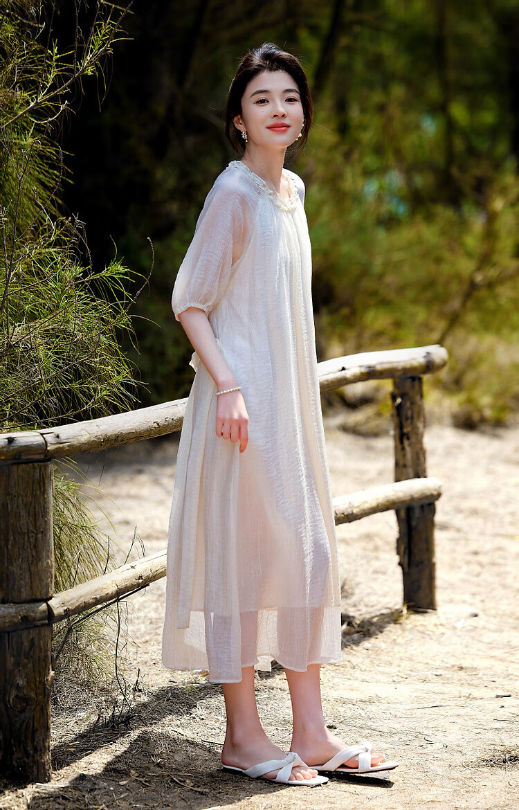 Demana [Light Oxygen Lyocell] Summer Romantic French Style Ruffle Collar Doll Dress with Detachable Belt Women's Dress 11