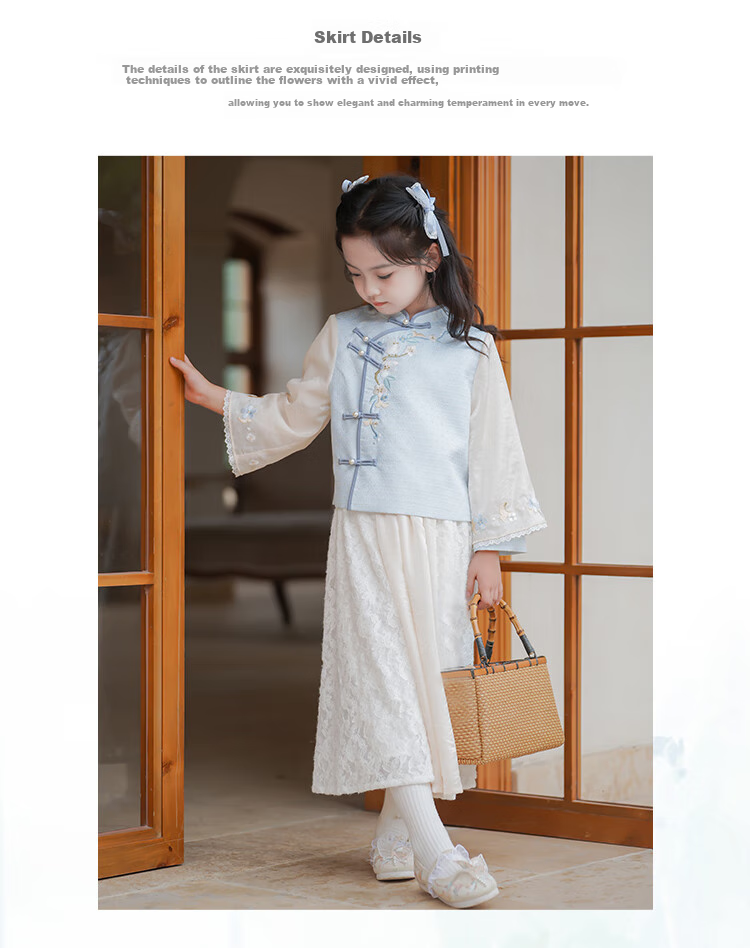 Qibao Hanfu Girls Spring Autumn 2025 New Children's National Style Baby New Chinese Children's Clothing Frost 130 13