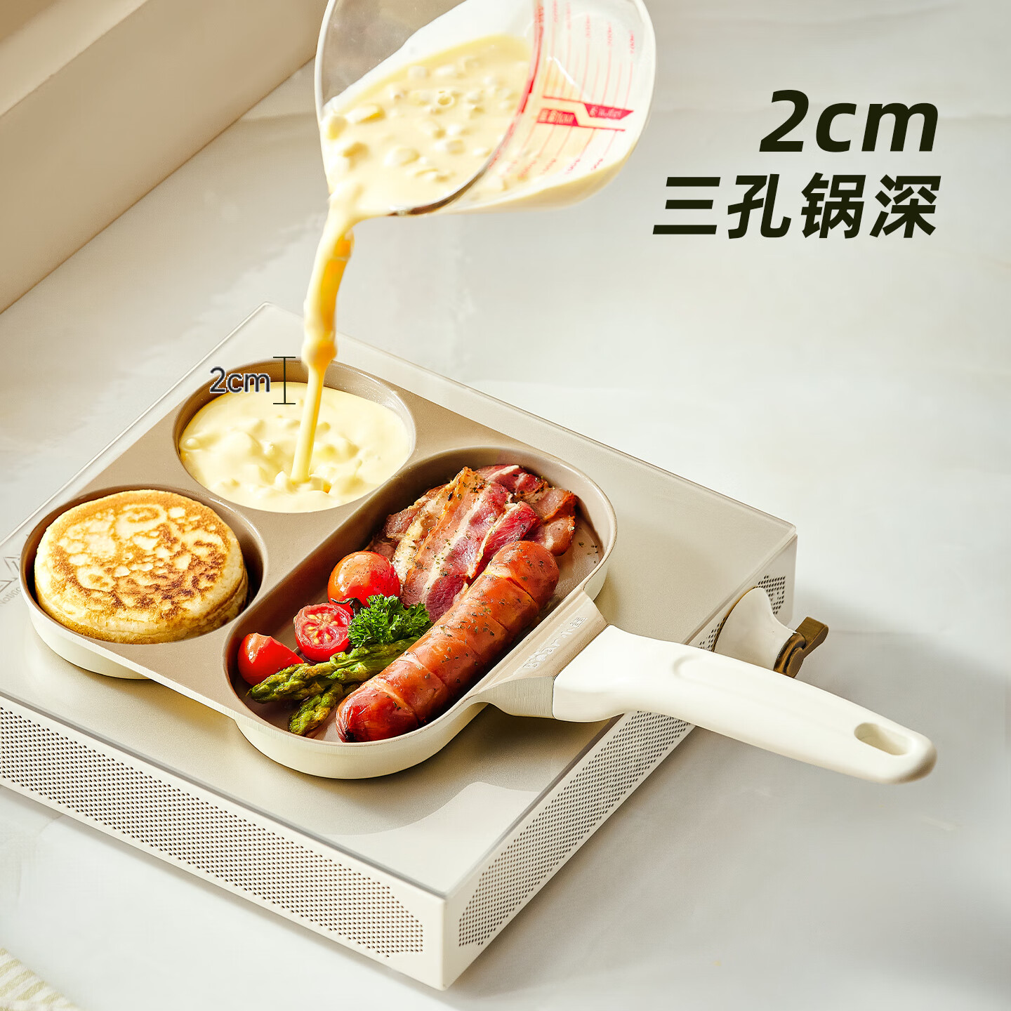 Bear Titanium Ceramic Breakfast Pan, Zero Fluorine Steak Griddle, Non-Stick Flat Pan, Egg Frying Tool, Specially Designed for Open Flame