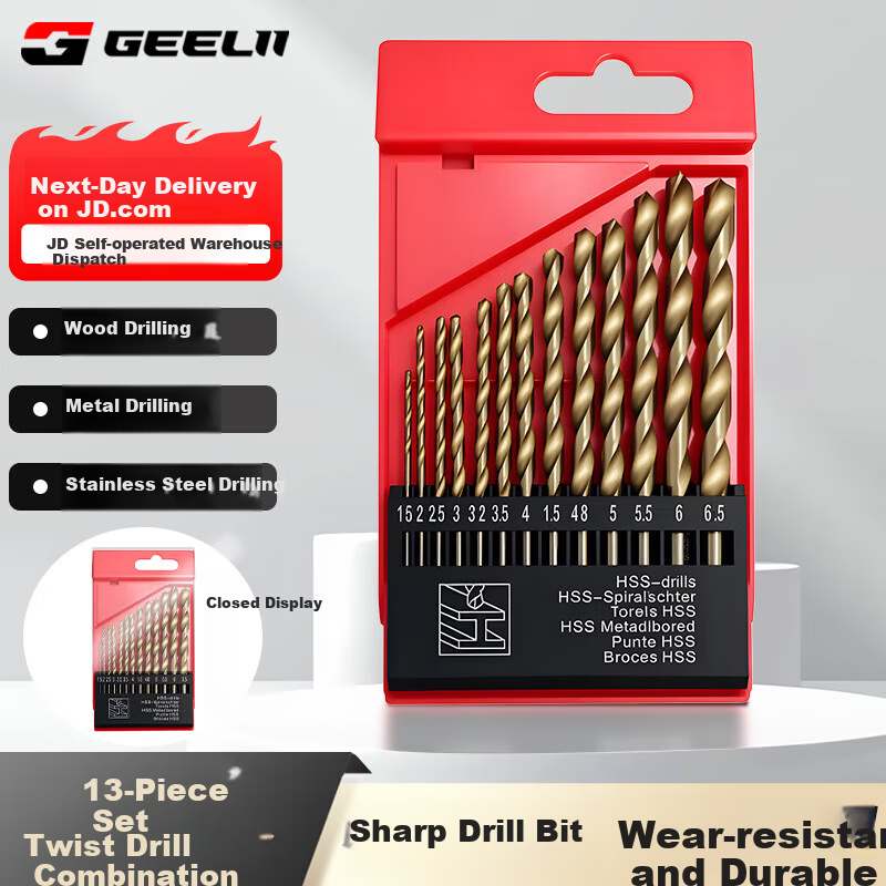 GeeLii Twist Drill Bit Set for Aluminum Alloy, Tile, Metal, Steel, Electric Hand Drill Bits 13-Piece Set 56217