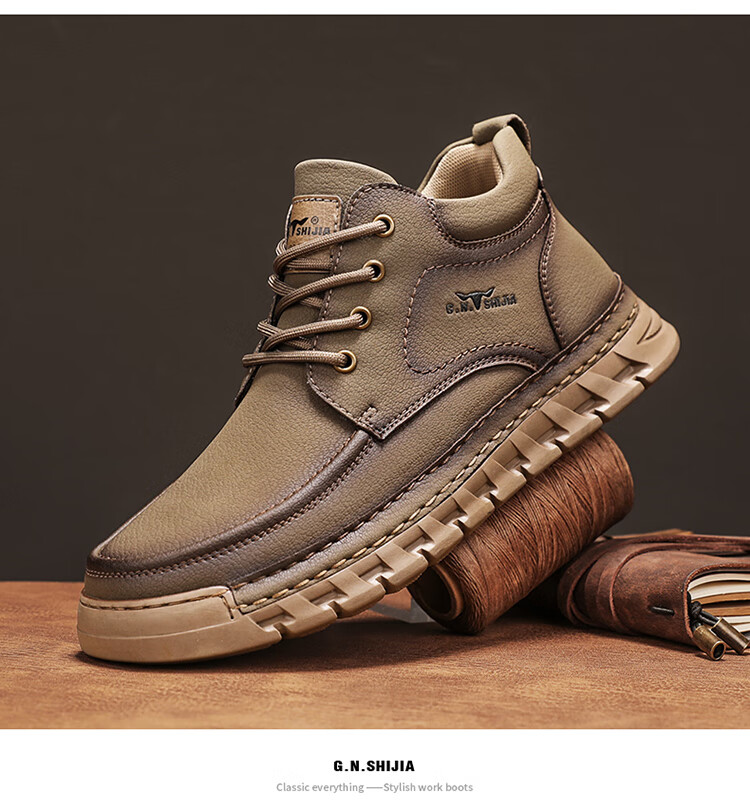 Bull Family Big Head Martin Boots Men Autumn Winter New British Retro Mallard Work Boots Outdoor High Top Sneakers Men 23