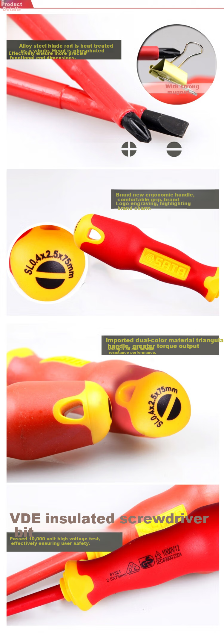 Shida T Series Double-Color Handle Flathead Insulated Screwdriver, 2.5x75MM, 61321 2