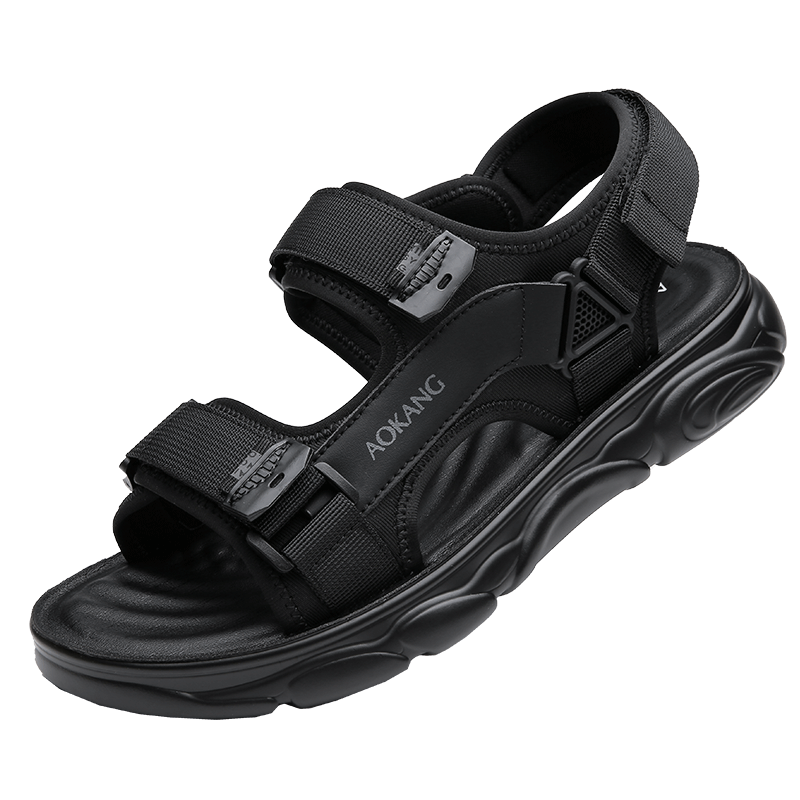 Aokang Men's Beach Sports Sandals Casual Velcro Sandals Black Size 42