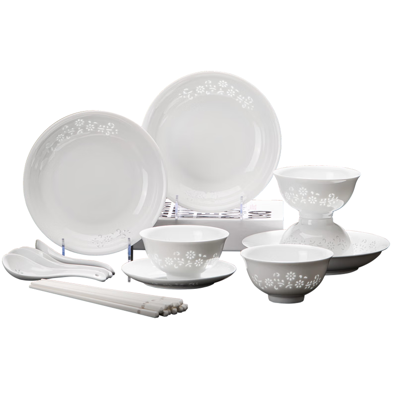 Jingde Story Jingdezhen Exquisite White Porcelain Tableware Underglaze Color Ceramic Bowl and Plate Set Premium Home Dining Set Housewarming Gift