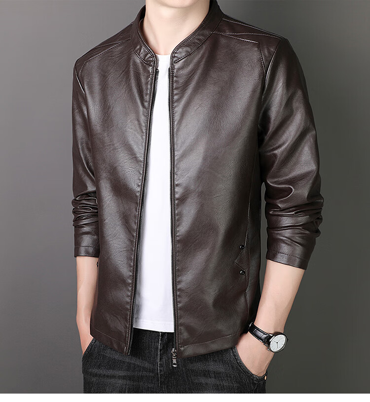 RED DRAGONFLY Men's Commuter Casual Fashion Baseball Collar PU Leather Jacket Coffee XL 8