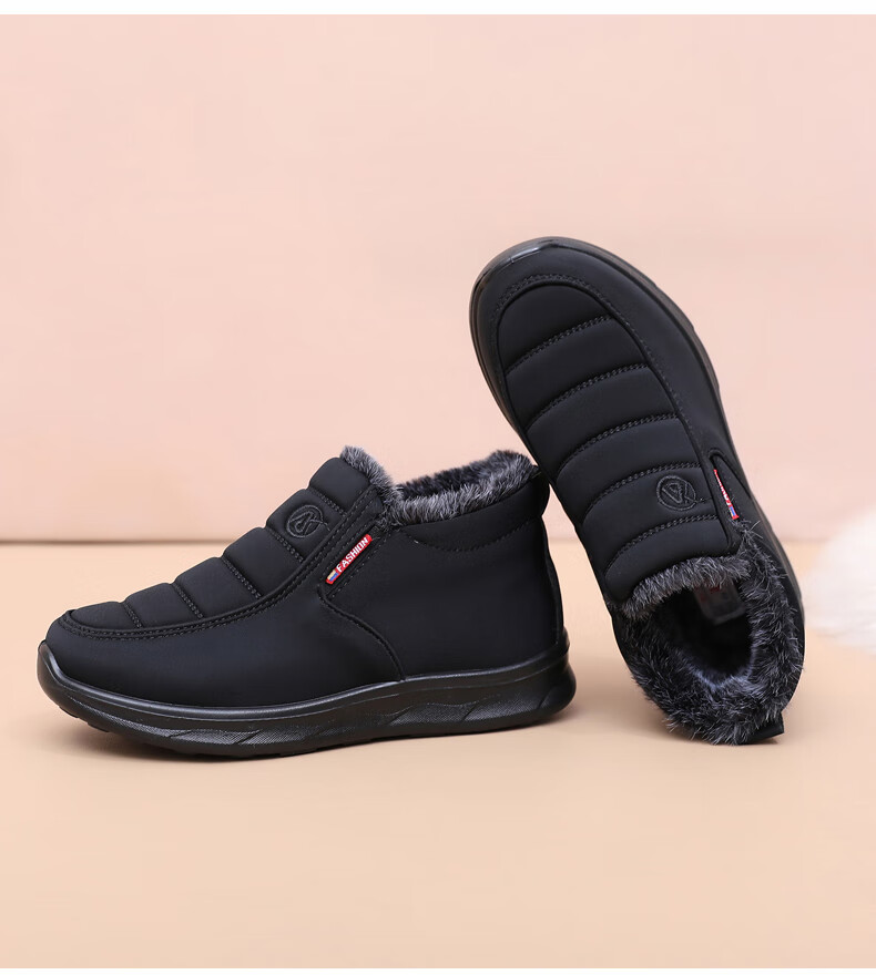Anglerfish Old Beijing Cloth Shoes Winter Women's Middle-aged and Elderly Mom Fleece Thickened Warm Non-slip Cotton Shoes A8006 Red 36 20