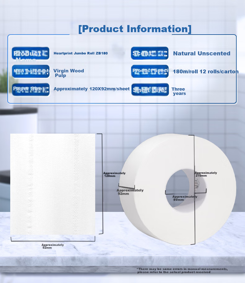Mind Act Upon Mind Commercial Large Roll Toilet Paper, 3-Ply, 180 Meters * 12 Rolls, for Hotels And Office Buildings, Extended And Durable ZB180 4