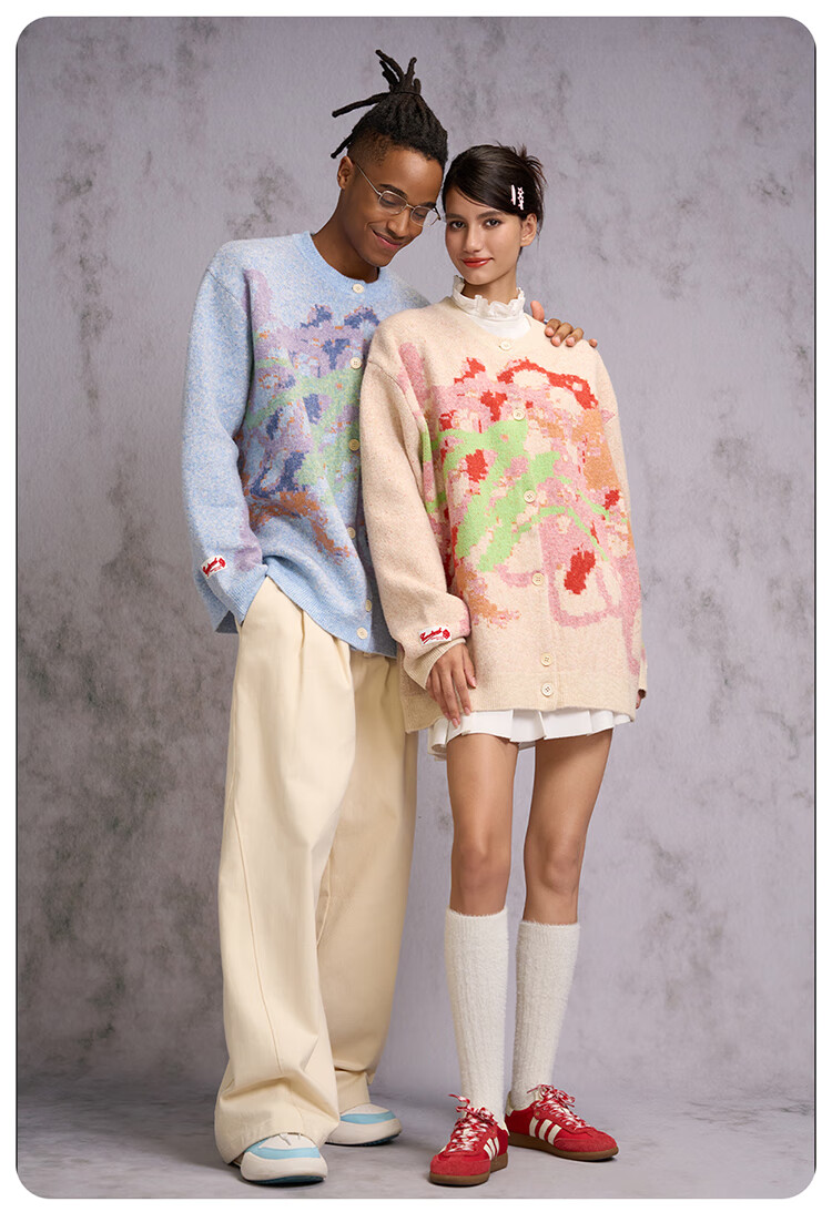 CANOTWAIT Crayon Pattern Jacquard Early Spring Sweater Cardigan Unisex Autumn Winter New Trendy Jacket Purple XXS 10