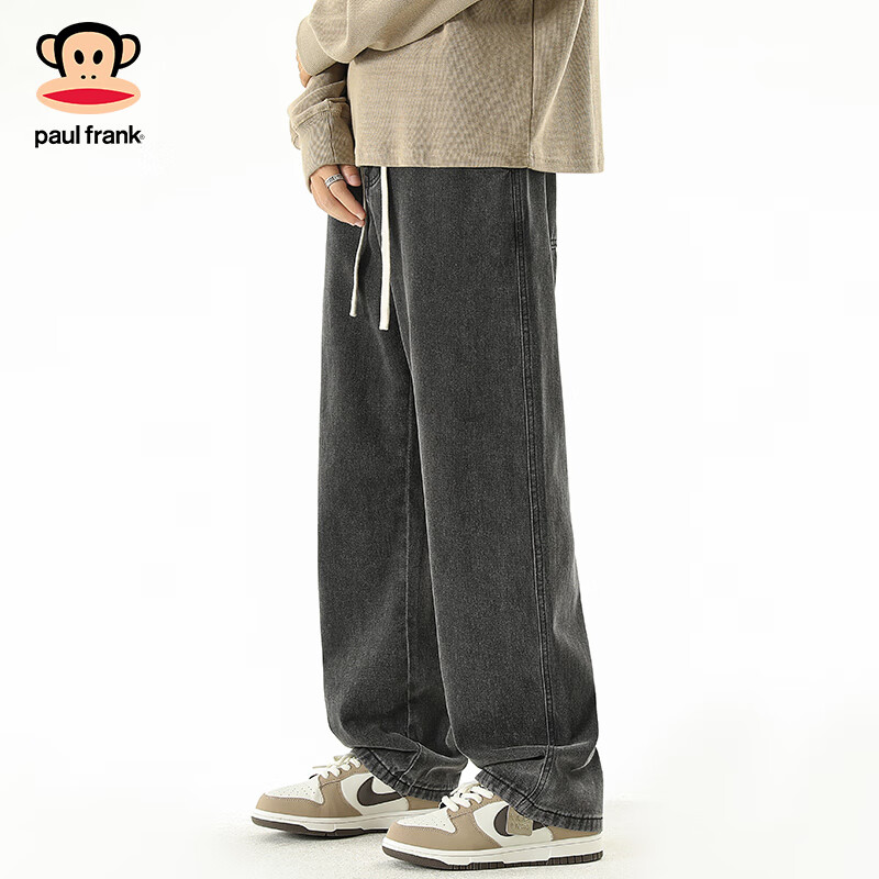 Paul Frank Men's Denim Jeans Spring Autumn New Loose Straight Pants Trendy Versatile Long Pants Black Gray L