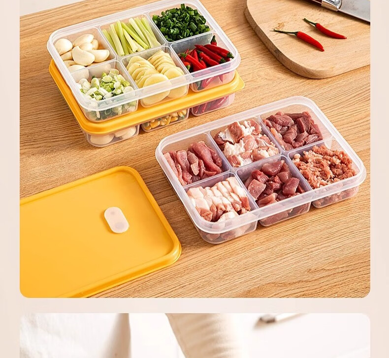 Jialifang Refrigerator Six-Compartment Storage Box Frozen Meat Container Freezer Fresh-Keeping Food Divider Organizer Food Grade 22
