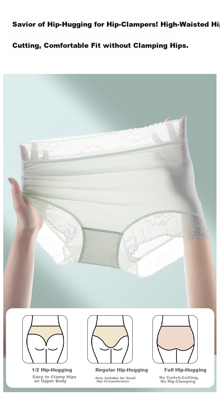 GRACEWELL New Spring And Summer High-Waisted Ice Silk Light Shaping Women's Underwear, 7A Antibacterial Crotch, Hip-Hugging, No Wedgie, Breathable Triangle Panties 6