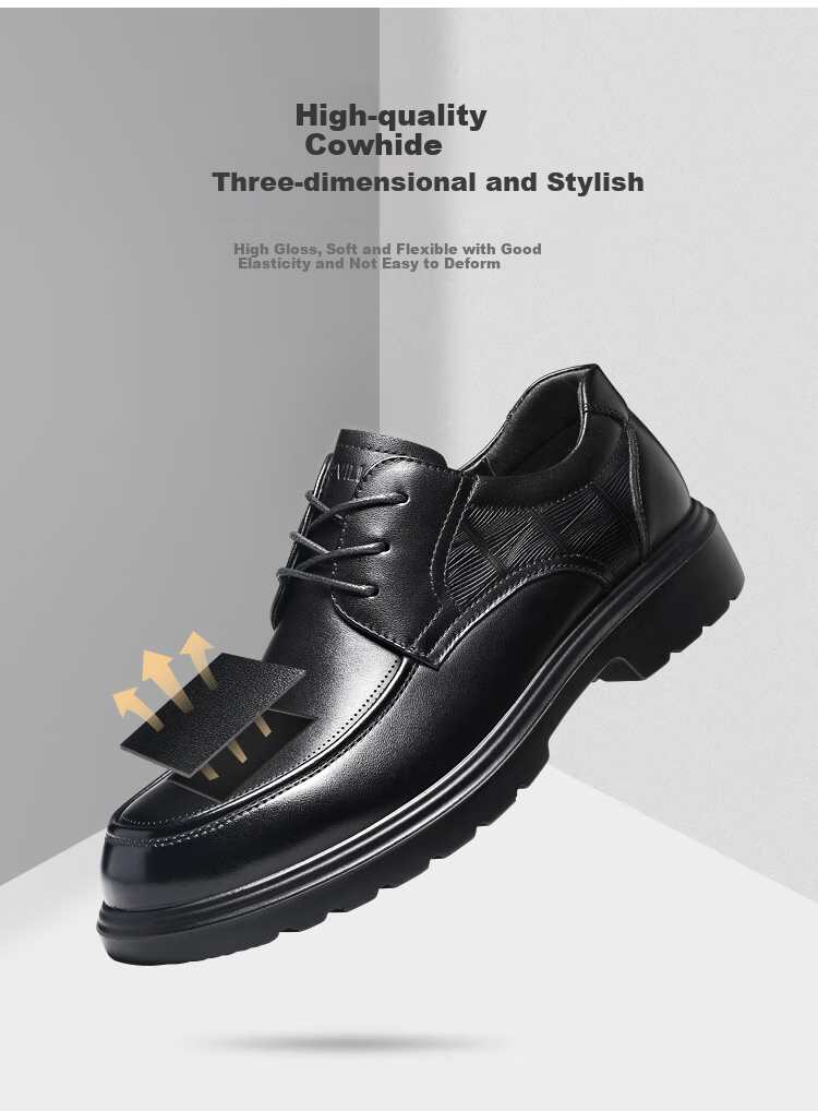 Guizhibu Men's Leather Shoes, Dress Shoes, Business Formal Wear, Genuine Top-Grain Cowhide, 2026 New Style Casual Wedding British Derby Shoes 6