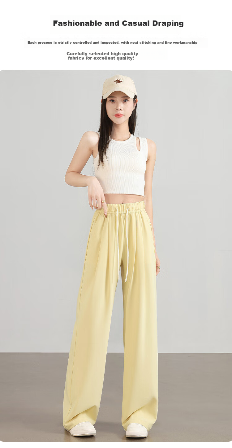 XUEXIMAN Ice Silk Wide-Leg Pants, Lightweight Women's Style, New Summer 2025 Trousers, Breathable Draping Straight-Leg Casual Pants, Cool High-Waist Pants 5