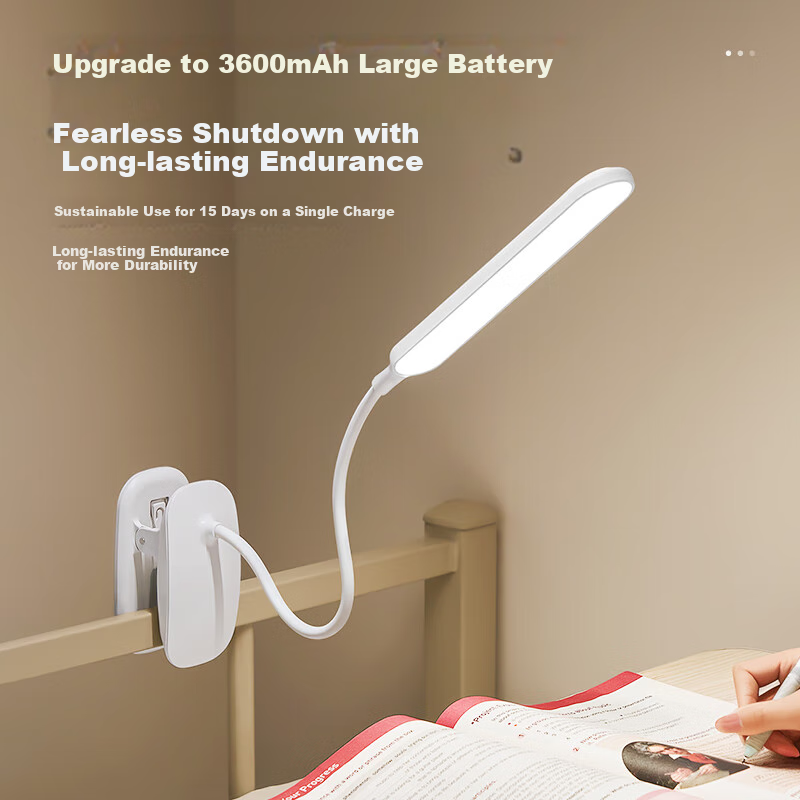 ONEFIRE Rechargeable Clip-On Desk Lamp for College Dormitory, Bedside Eye Protection Light, Long-Lasting Study Lamp, Small Night Light with Clip Stand