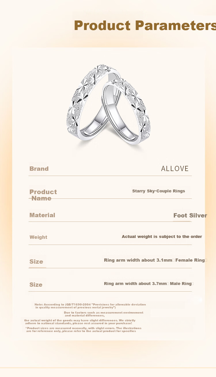 ALLOVE Pure Silver Couple Rings, One Pair for Men And Women, Confession Proposal Matching Rings, Birthday Gift for Girlfriend Or Wife 6