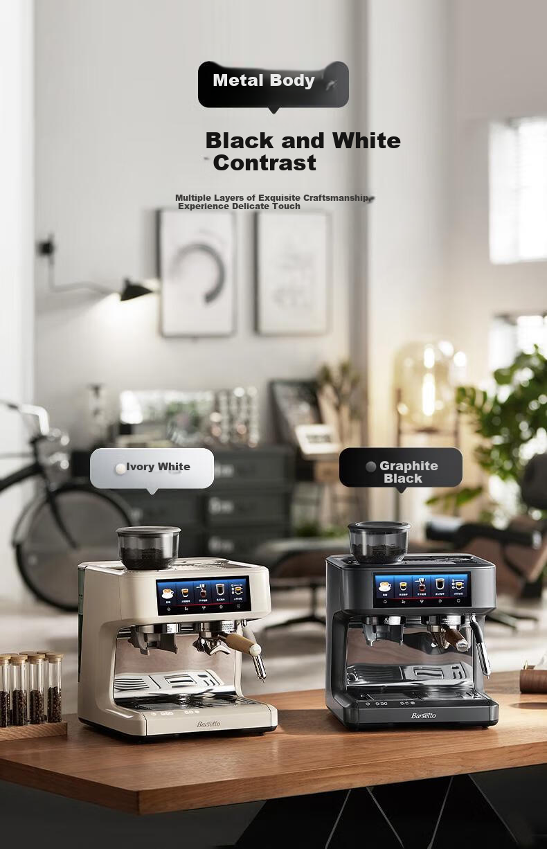 Barsetto PRO1lite Titan Transformer Coffee Machine Large Screen Touch Control Multifunction Menu Semi-Automatic Italian Grinder All-in-One Off-White New Year Gift 12