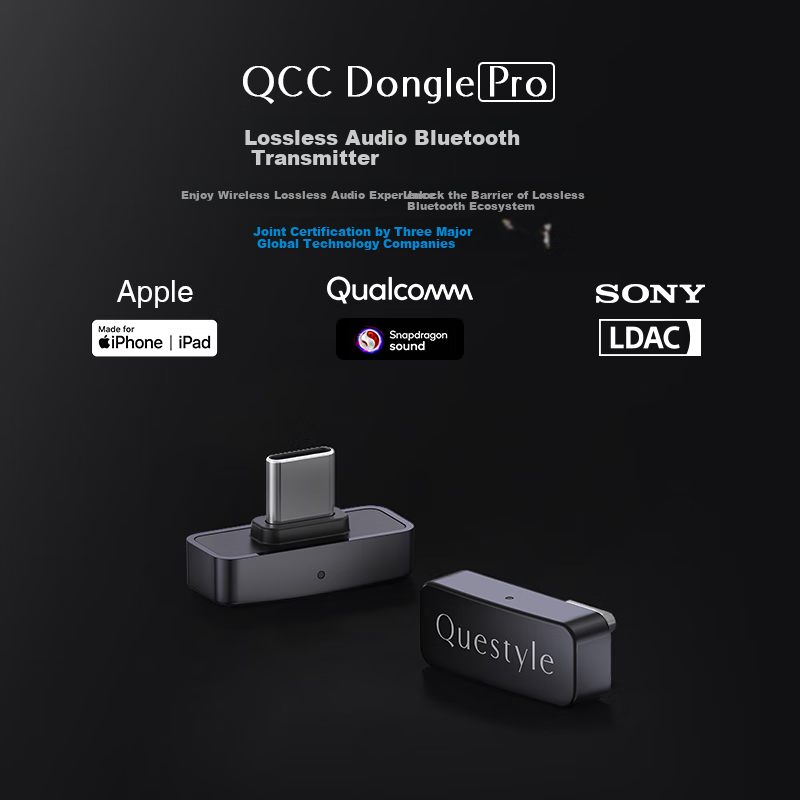 Questyle QCCDonglePro Lossless LDAC Bluetooth Transmitter HiFi Wireless Bluetooth Adapter MFI Compatible with Apple Phones PS5 Computers Switch
