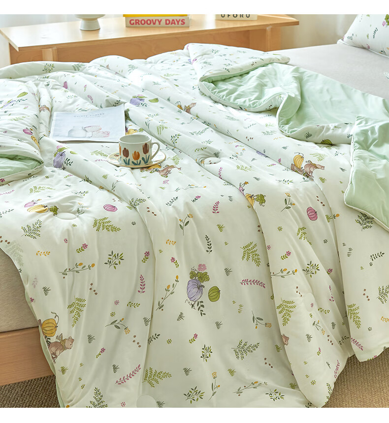 Grace Class A Fabric Cool-Feeling Silk Summer Quilt, Cooling Value 0.21, Summer Ice Silk Air Conditioning Blanket, 200*230cm, Xiancao 3
