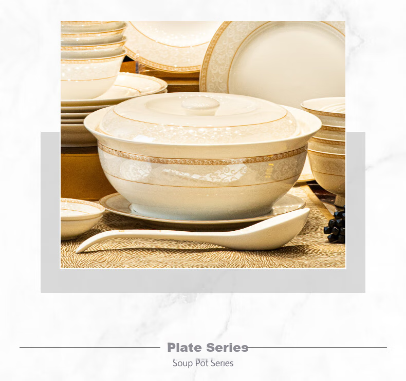 KANGQIN Ceramic Minimalist Luxury Bowl And Plate Set, Home Dining Tableware, Ceramic Bowls And Plates with Chopsticks, 81 Pieces, Upgraded Soup Pot Gift Box 22