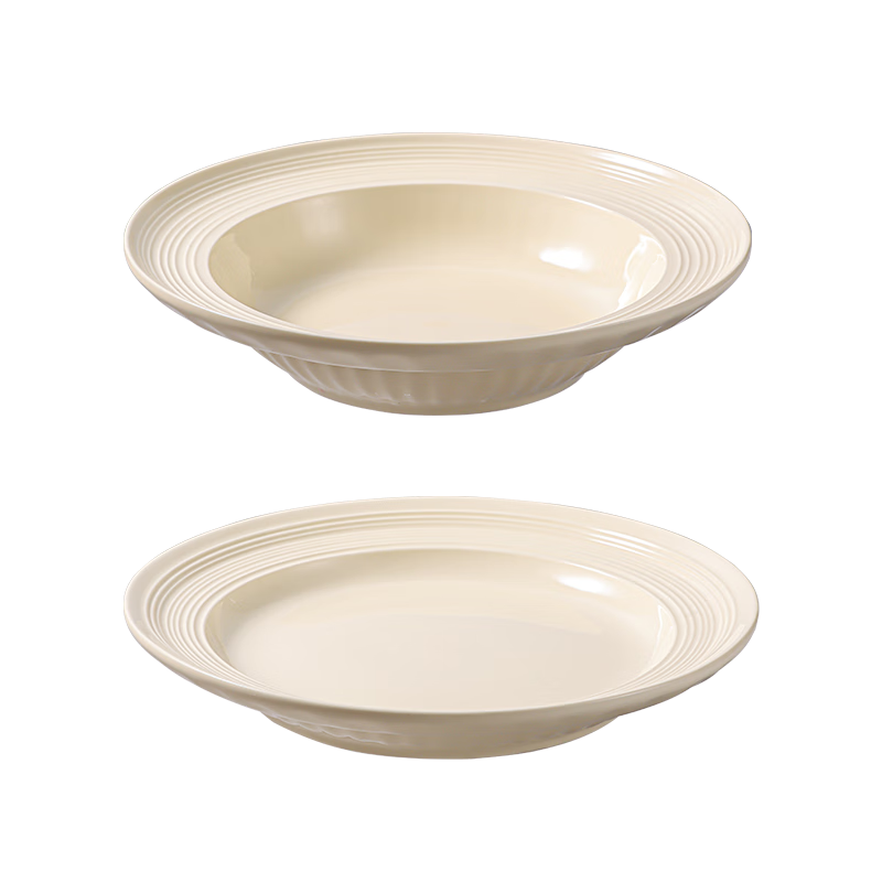BJ Threaded Straw Hat Plate, Household Salad Plate, Ceramic Soup Bowl, Western Pasta Plate, Shallow Plate + Deep Plate, Set of Two