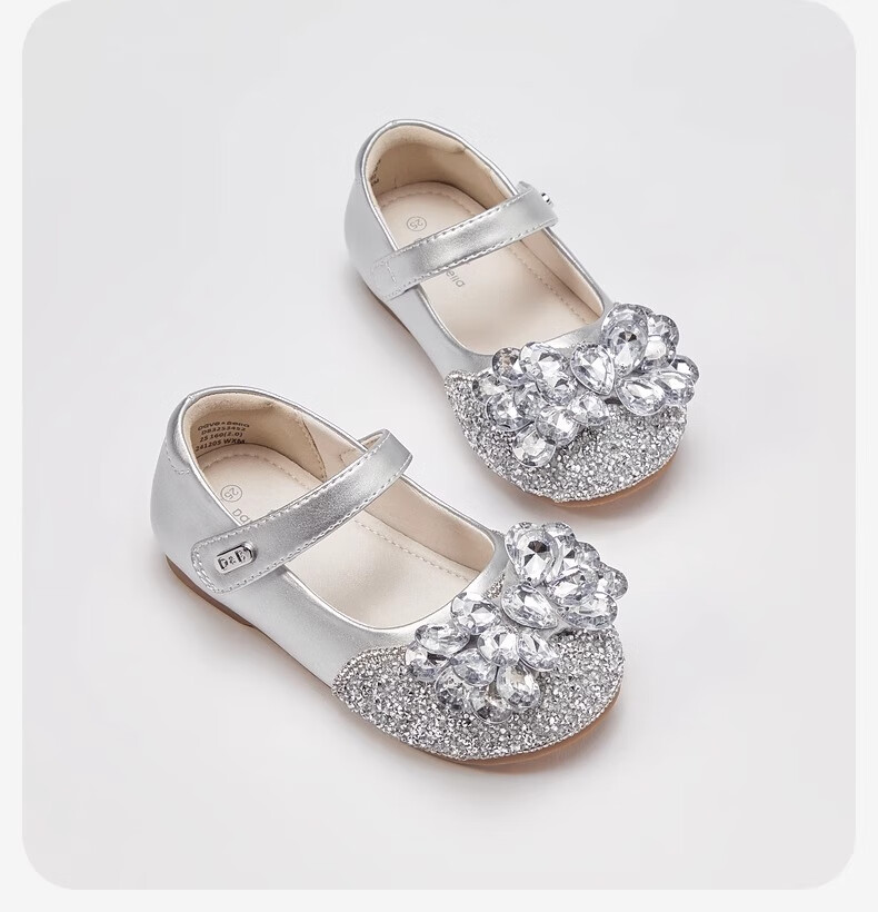 DAVE & BELLA Children's Crystal Leather Shoes, Sparkling Autumn Princess Shoes for Baby Girls, Mary Jane Sandals 12