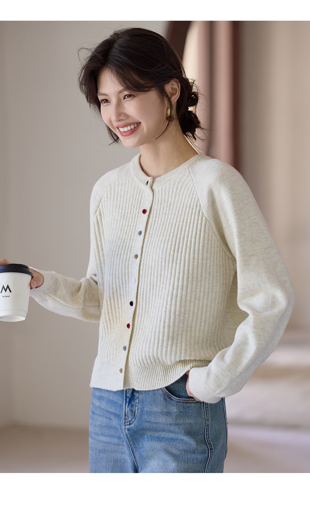 She Enjoy Knitted Cardigan Women Raglan Sleeve Sweater Jacket Red Versatile Knit Top Outerwear T53Z127 19