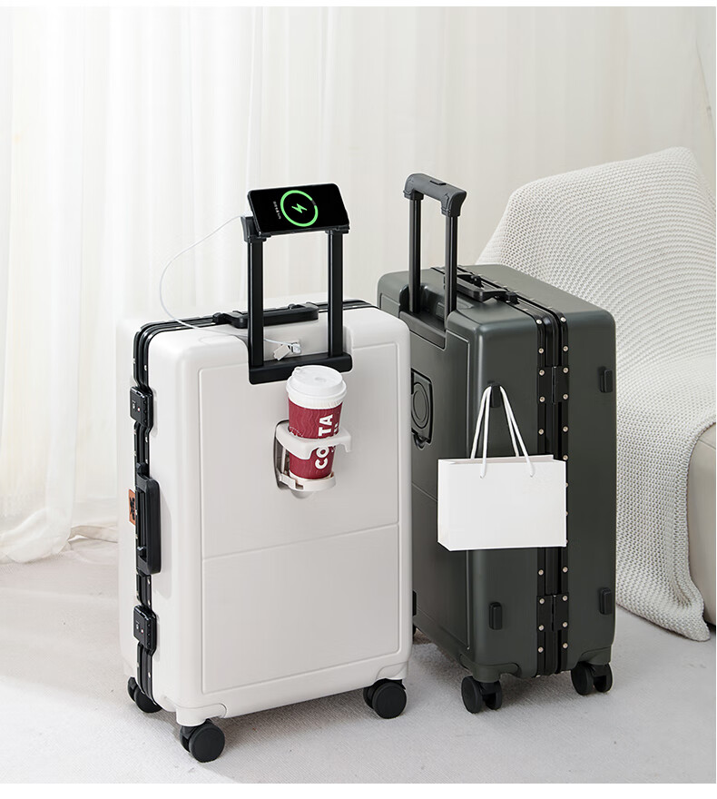 Reebok Aluminum Frame PC Luggage Suitcase, Multi-Functional Carry-On Travel Case, Password Lock Suitcase, English Gray-Brown, 20 Inches 5