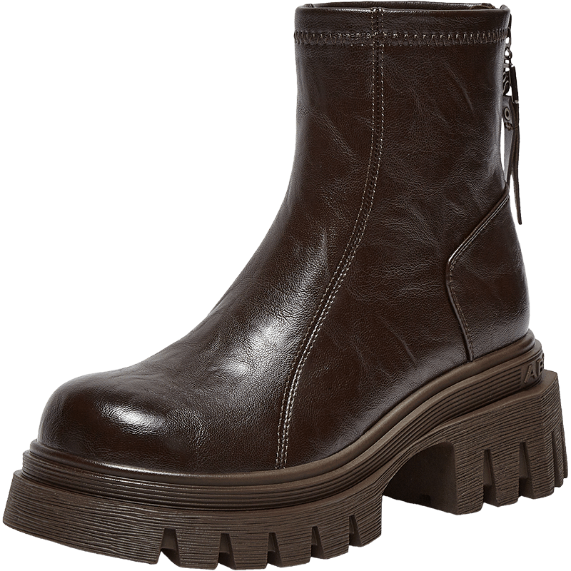 Basto 25 Winter Mall Women's High Heel Chunky Heel Short Boots Thick Sole Height Increasing Martin Boots F6012DD5 Brown 36
