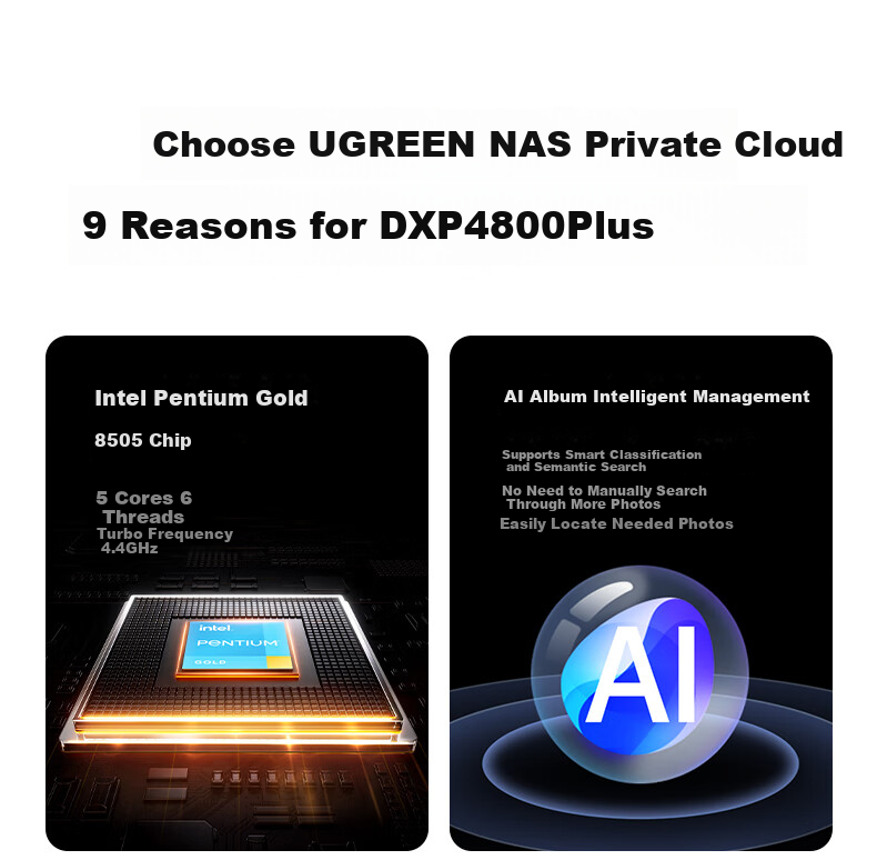 UGREEN Private Cloud DXP4800 Plus, 16GB RAM, Four-Bay 10 Gigabit NAS Network Storage Server, Home Personal Hard Drive, AI Photo Album File Data Backup, Compatible with IPhone 18 3