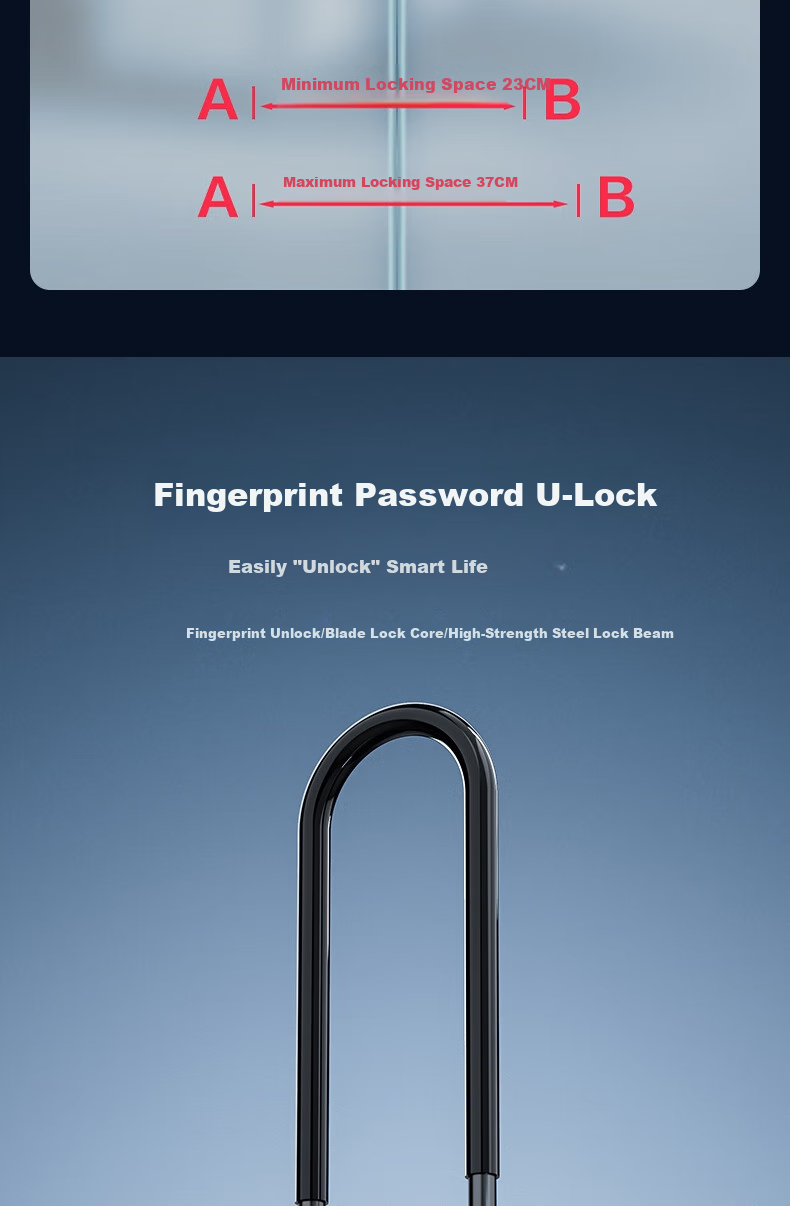 Deli Glass Door Lock Attendance Access Control Machine, Smart Fingerprint U-Shaped Lock for Double Doors, U-Shaped Password Lock, Shop Glass Door Lock Motorcycle Lock Rust-Resistant Anti-Shearing Anti-Pry AL104 3