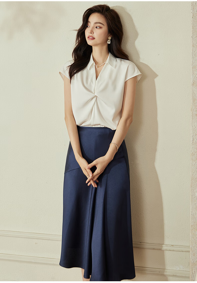 ROEYSHOUSE Women's Intellectual Commuter Short Sleeve Shirt Summer Casual Chic Twist Top 08759 Dark Blue M 3