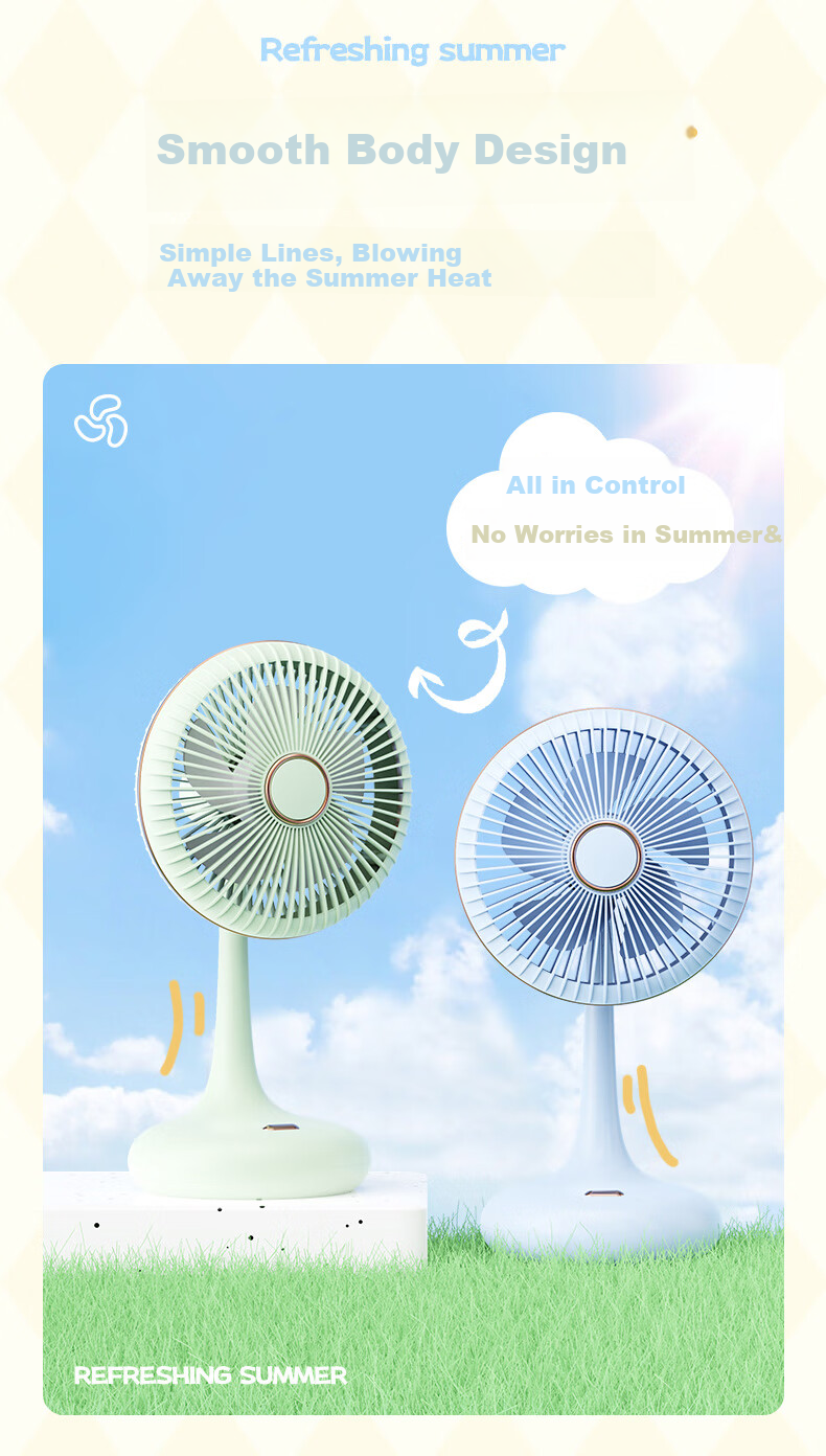 Siyicai USB Rechargeable Summer Student Desktop Small Fan for Home, Dormitory, Office, Quiet Mini Fan YS2531 Sky Blue 4