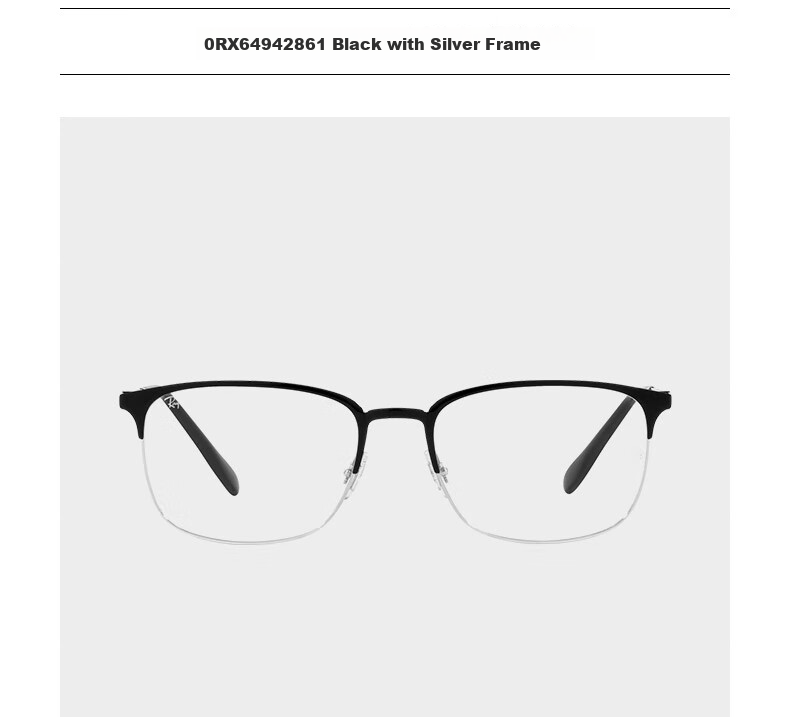 RayBan Optical Frame Metal Square Artistic Myopia Glasses Frame 0RX6494 Black with Silver Frame 56 Gift 4