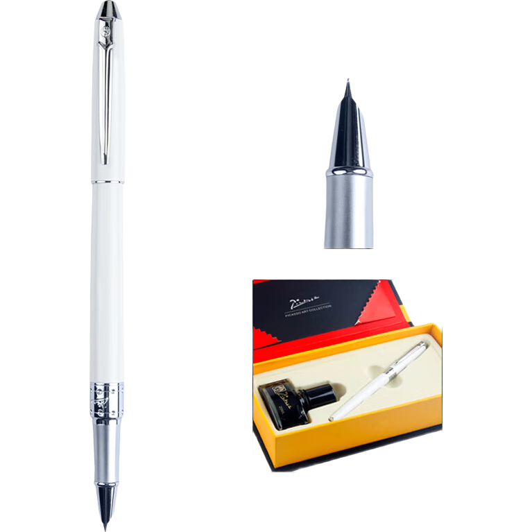 Pimio Fountain Pen Gift Box, Student Calligraphy Ink Set, Mid-Autumn Festival Gift, 0.38mm Extra Fine Nib, Business Office Signature Pen T605, Porcelain White