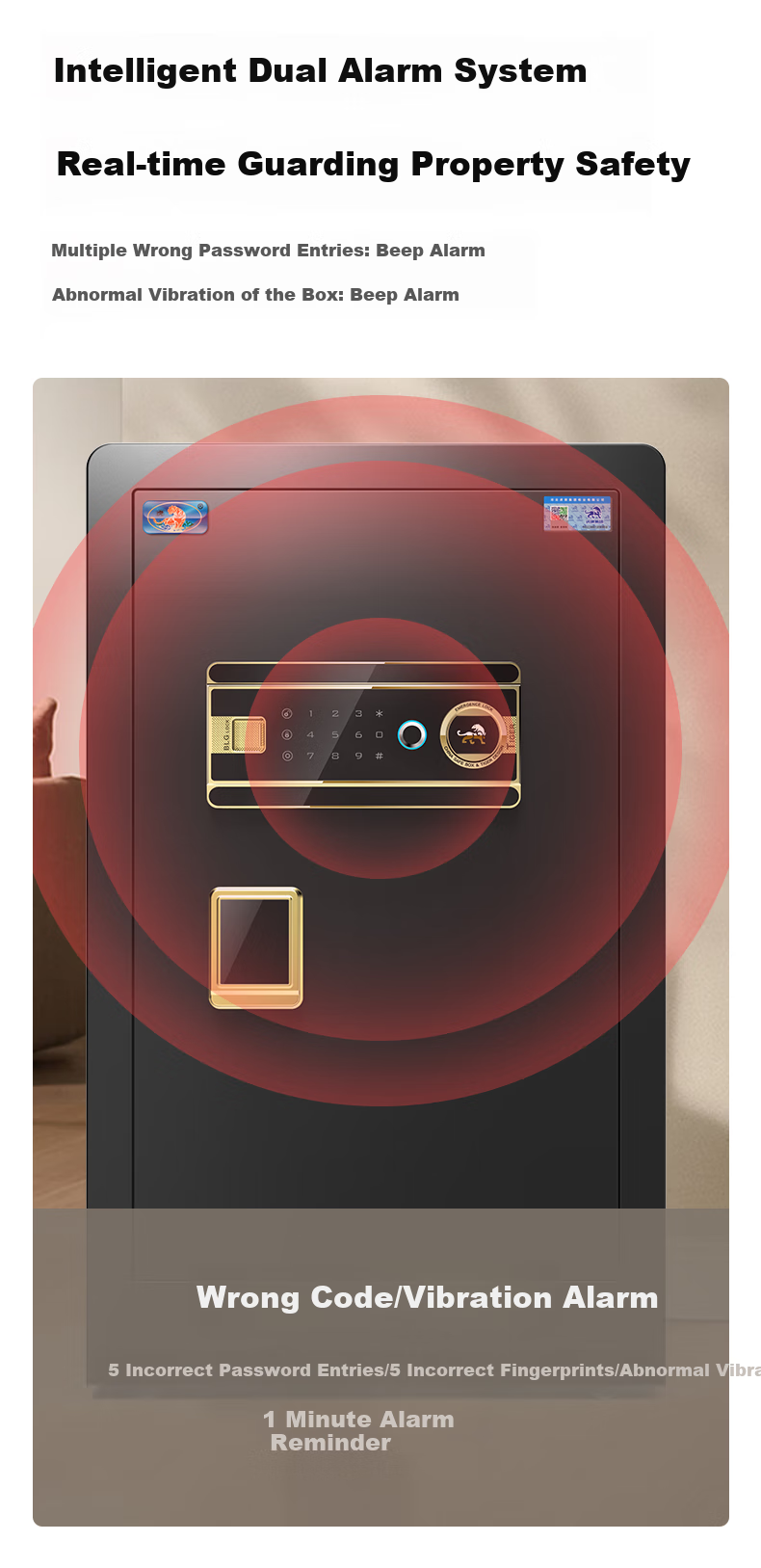 Hupai Home Safe, Small Fingerprint Password Office Financial Security Box, All-Steel Anti-Theft Wall-Mountable Confidential Storage Cabinet, Borui Series, 60cm, Piano Black 9