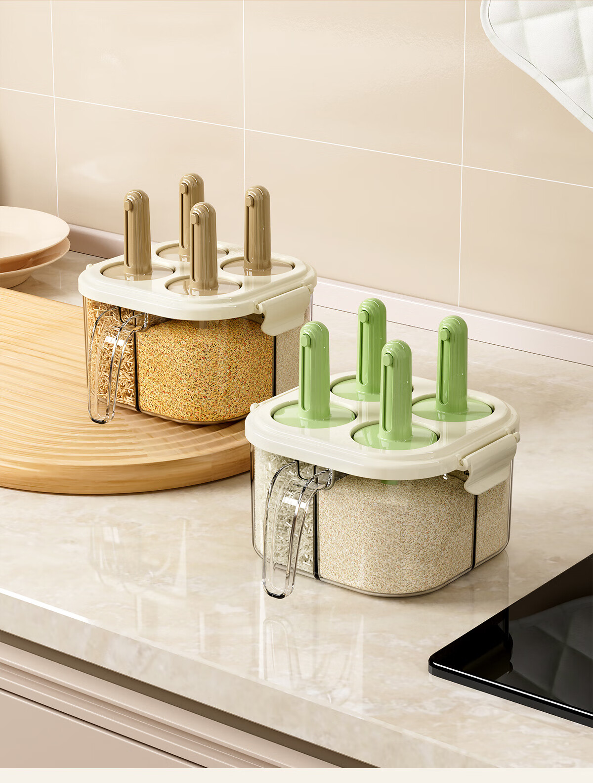 Jiadu Spice Box Household Kitchen Seasoning Jar Set Multi-Compartment Salt MSG Pepper Storage Condiment Bottles Four Compartments 12