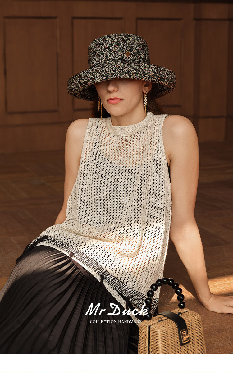Mr DUCK Elegant Hepburn Style Imported Pure Cotton Fisherman Hat for Women, Summer Sun Protection Hat, Fashionable And Stylish Face-Slimming Cap 18