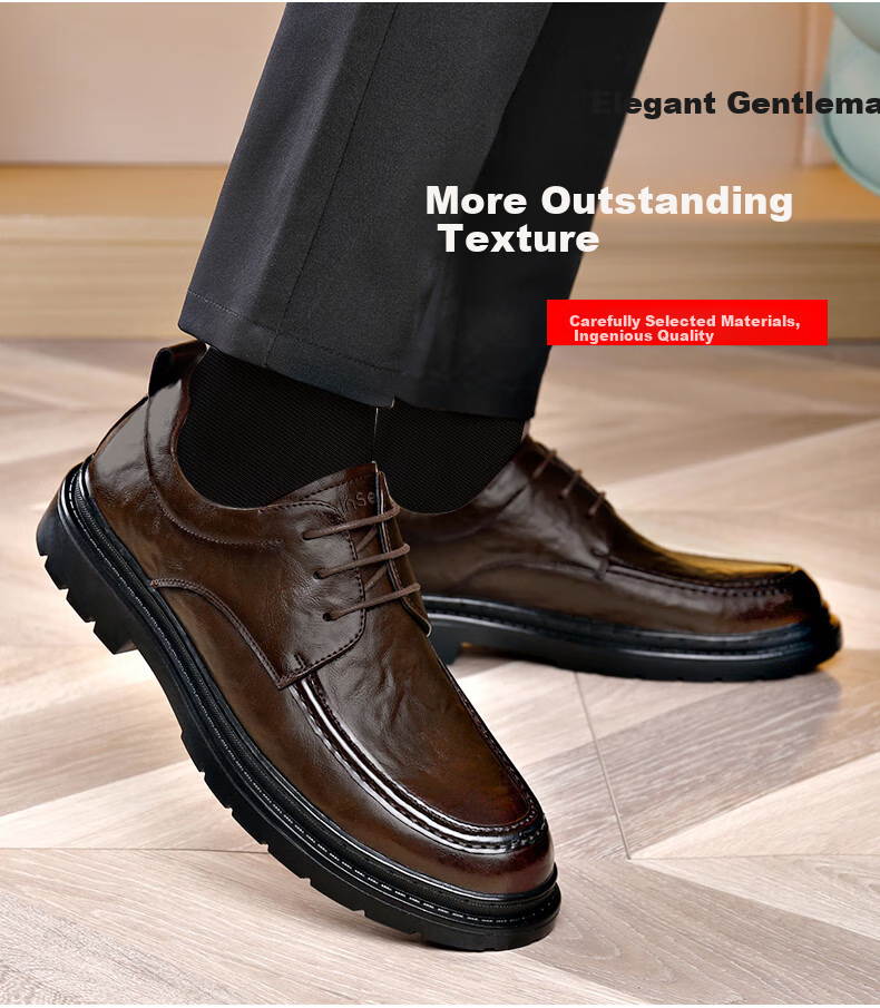 MULINSEN Leather Shoes for Men, Business Formal Wear, Wedding Shoes, Thick-Soled Casual Lace-Up Shoes for Young Men R22033 5