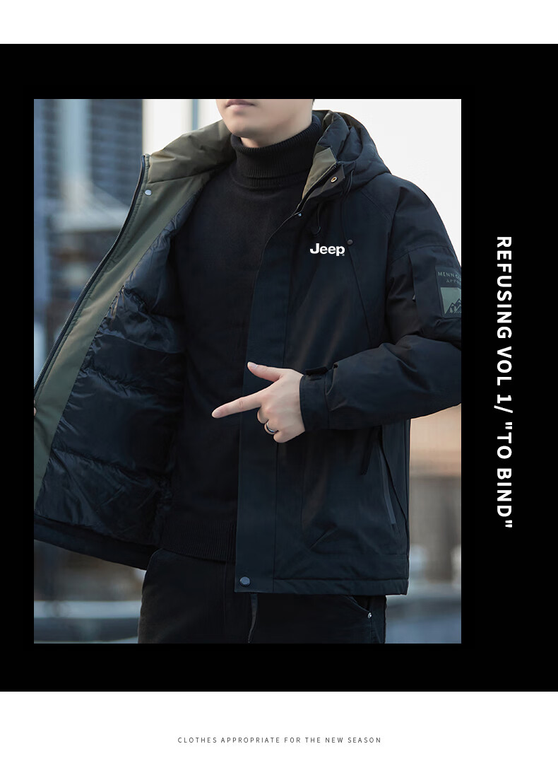 JEEP Men's Cotton Padded Hooded Thick Warm Casual Jacket Black 4XL Autumn Winter New 2