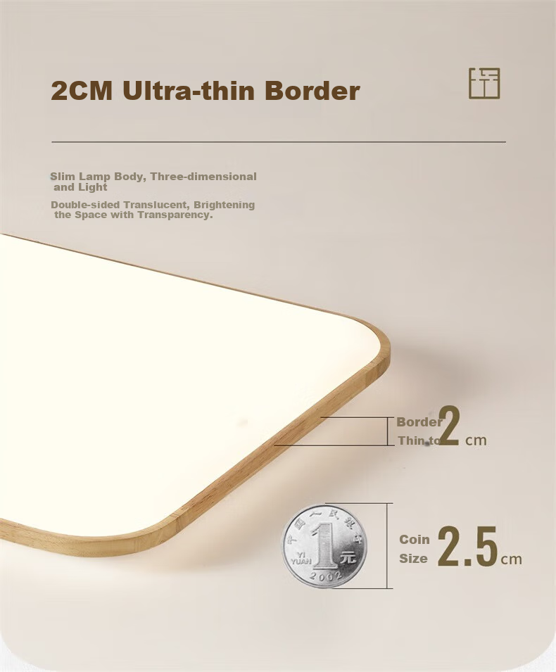 NVC LED Ceiling Light, National Trend Style Wooden Craftsmanship, Square Lamp for Study Room And Bedroom, Natural Wood Ultra-Thin Round Shape 3
