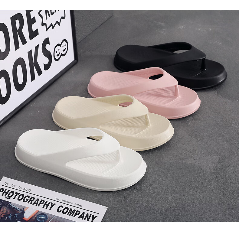 XGGC Large Size Flip-Flops for Men, Summer Outdoor Wear, Non-Slip Casual Beach Couple Thick-Soled EVA Sandals, Off-White, Size 37-38 4