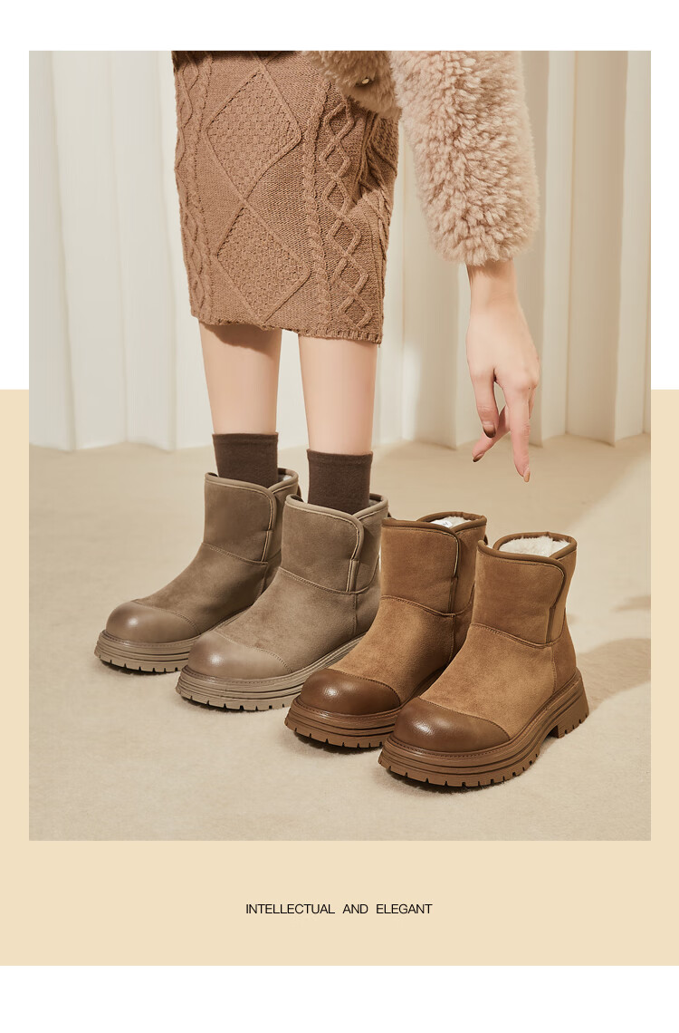 Daphne Northeast Women's Snow Boots 2025 Winter New Thick Sole Cotton Shoes Versatile Fleece Lined Warm Short Boots Khaki Size 40 9