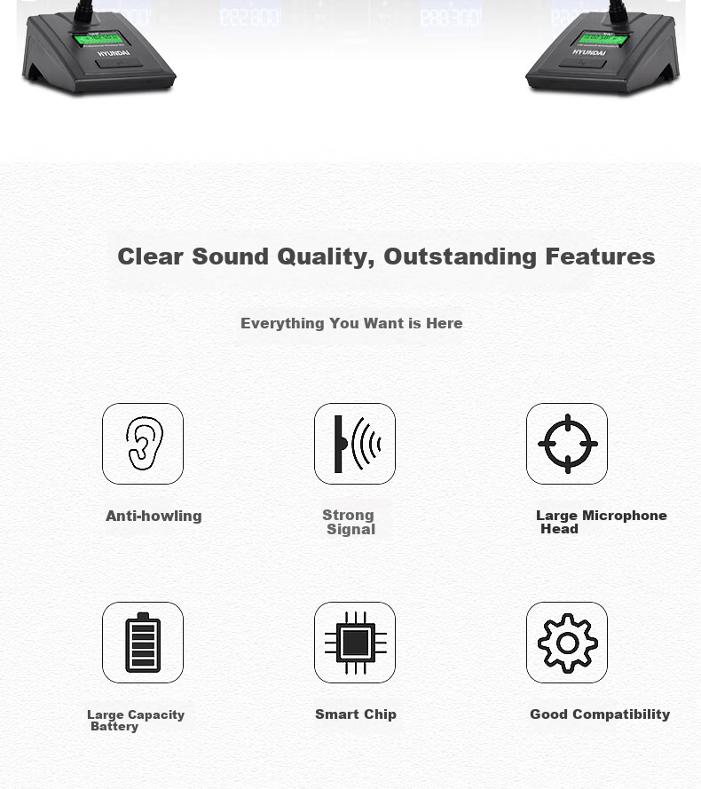 HYUNDAI One-to-Four Wireless Microphone Dual Handheld Dual Gooseneck UHF High-Fidelity Anti-Interference Auto Frequency Matching Anti-Howling Conference Room Podium Speech Training Broadcasting 2