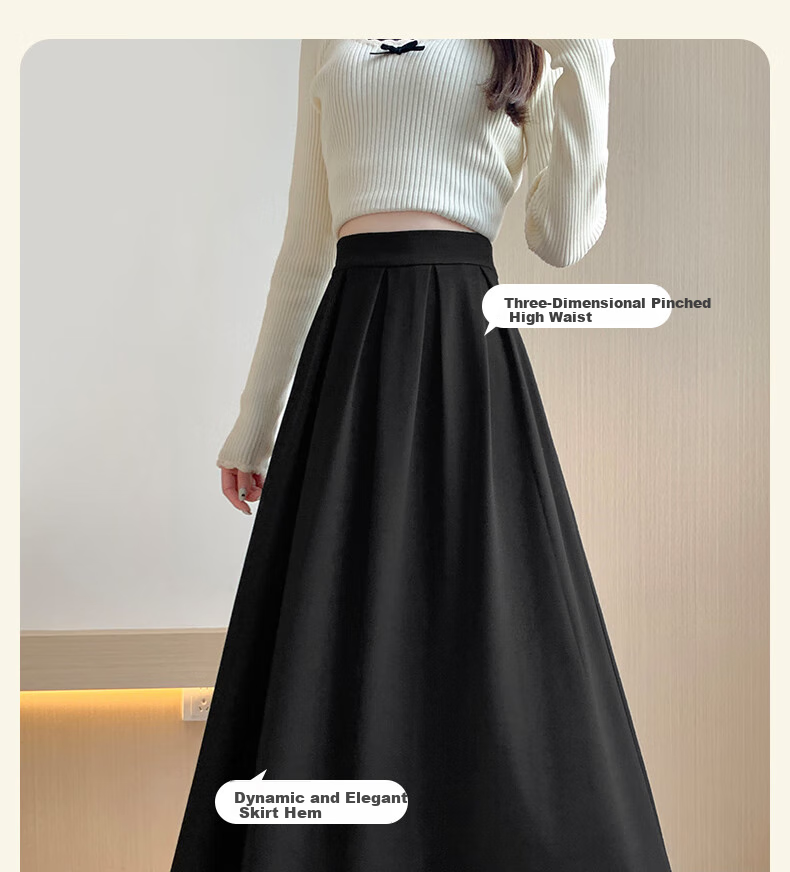 LangSha Women's Woolen Feel Skirt 2026 Spring Autumn High Waist Loose Slim A-Line Mid-Length Skirt 7