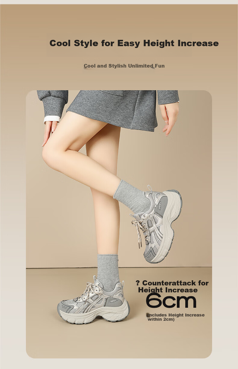ZHR Dad Shoes for Women, Thick-Soled Lightweight Comfortable Sneakers, Petite Retro Versatile Casual Shoes IF91 Gray Size 36 3
