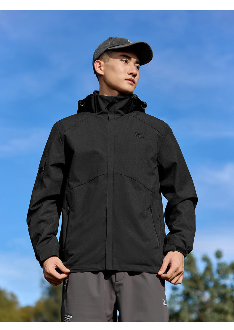Mizuno Men's Outdoor Jacket Spring Autumn Hooded Versatile Windproof Waterproof Mountaineering Coat Mist Lotus White 3XL 4