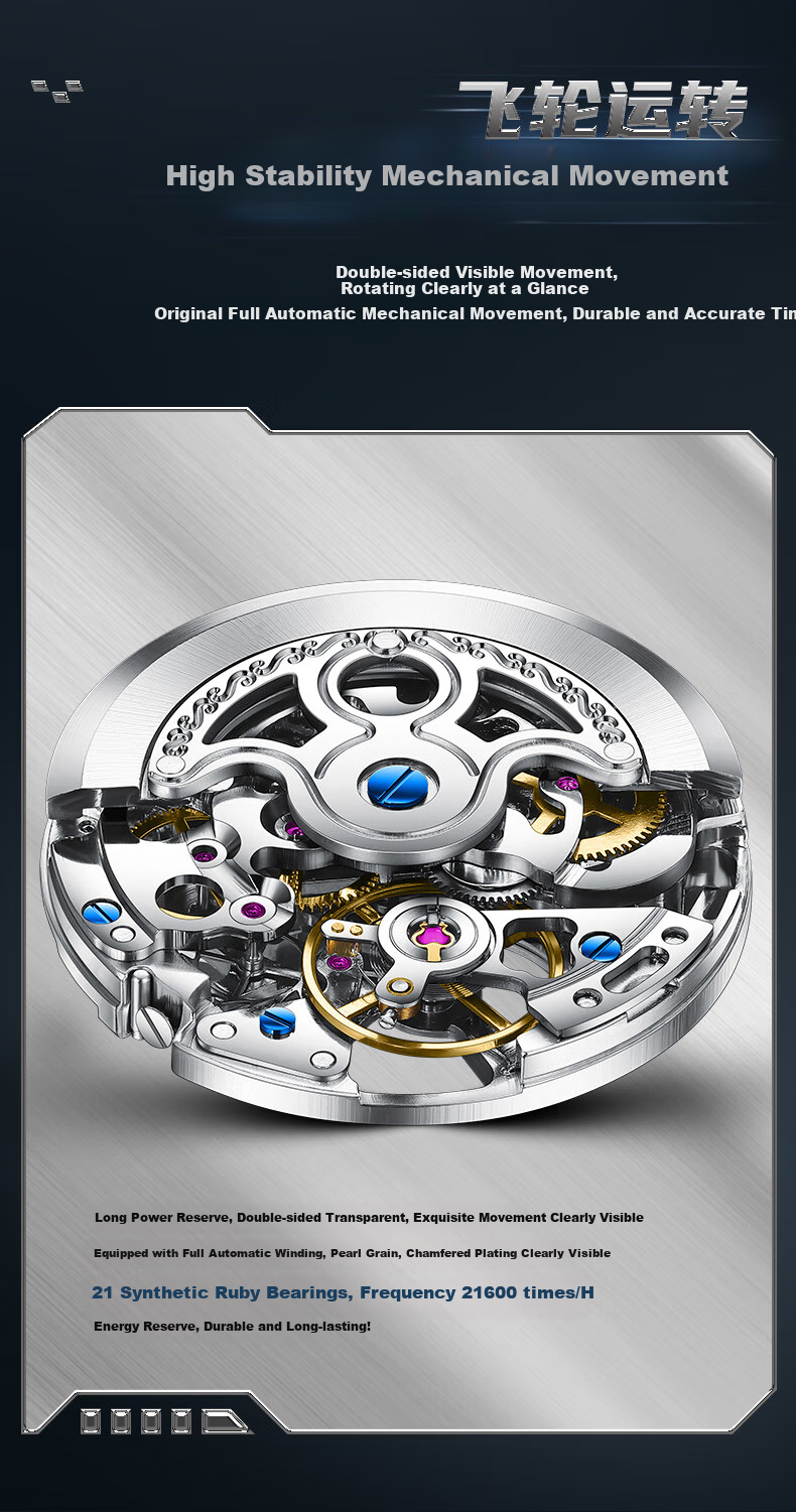 GUANQIN Men's Mechanical Watch, Swiss Certified Fully Automatic Skeleton Trendy Men's Watch, Fireworks Series Strong Luminous Famous Watch 3