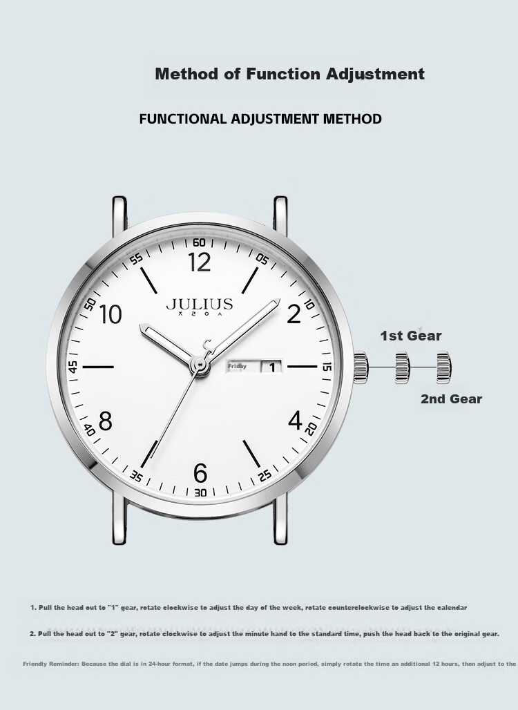 Julius Watch for Men, New Style, Suitable for Middle And High School Students, Exam Calendar Quartz Watch with Black Strap And White Dial JA-1516MA 6