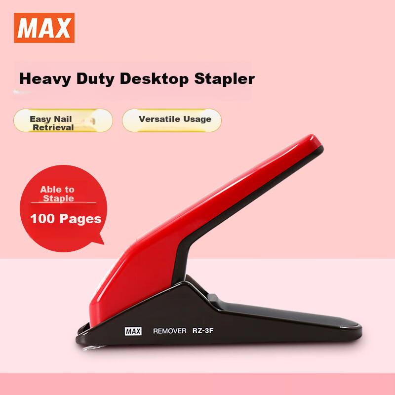MAX RZ-3F Staple Remover, Desktop Heavy-Duty Staple Puller, Can Remove up to 100 Pages, Red